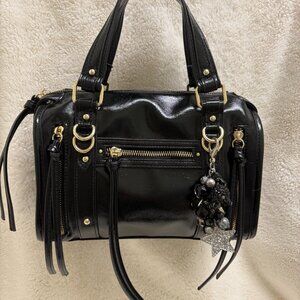 Trendy Madden NYC Faux Black Patent Leather Crossbody Bag Medium Size